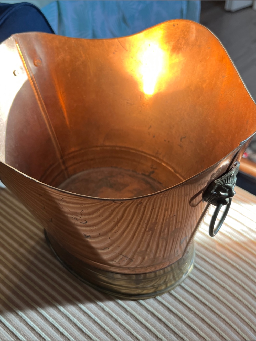 Metallic Copper Decorative Planter Bucket with Brass Accent